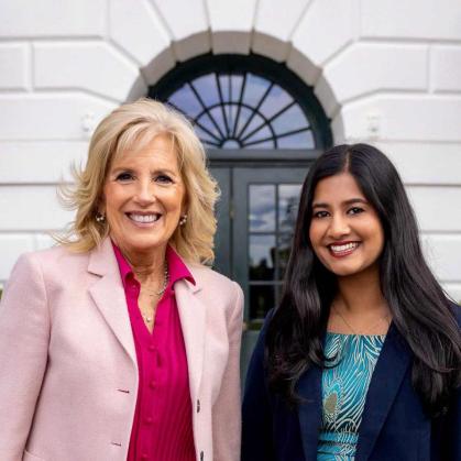 First Lady Jill Biden (left) poses with Nina Gohel, who worked as a staff assistant for the White House.